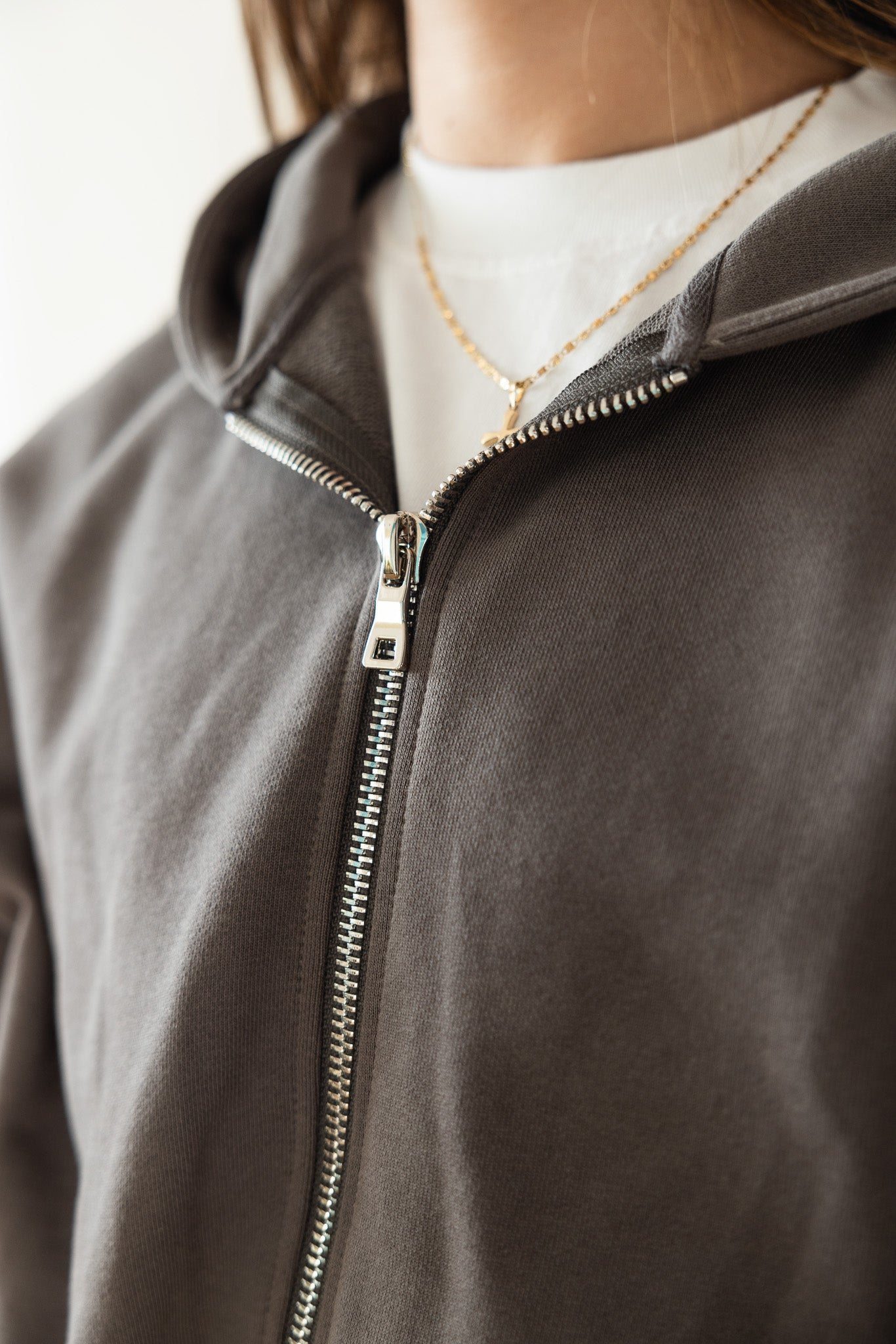 French Terry Double Zip Up - Dark Grey