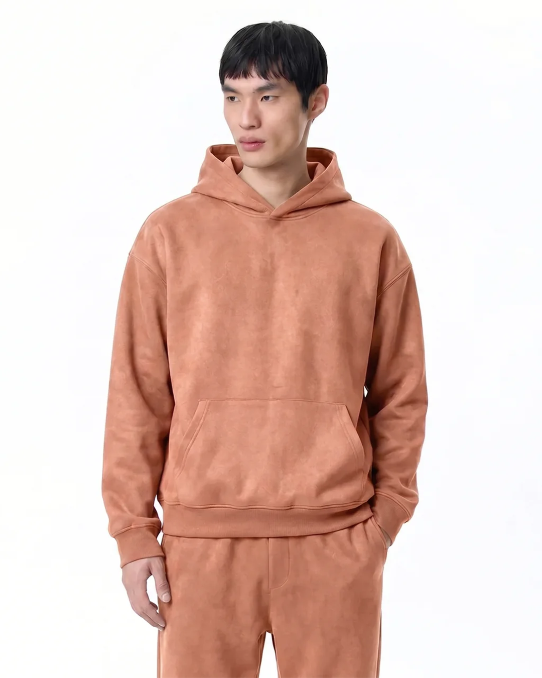 Men's Faux Suede Hoodie Wide-Leg Set - Timber