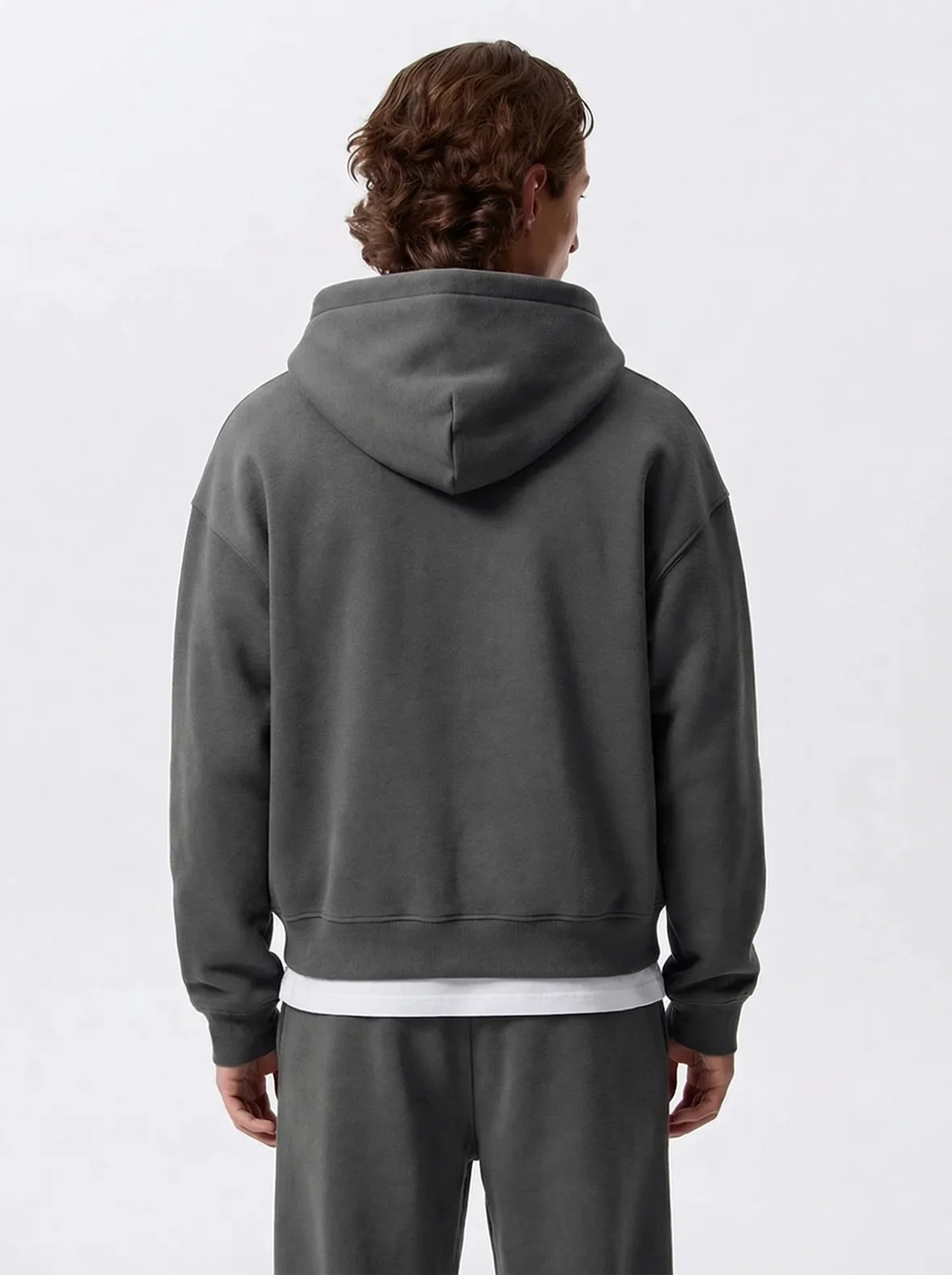 Men's Cotton Fleece Double-Zip Hoodie Wide-Leg Set - Dark Grey