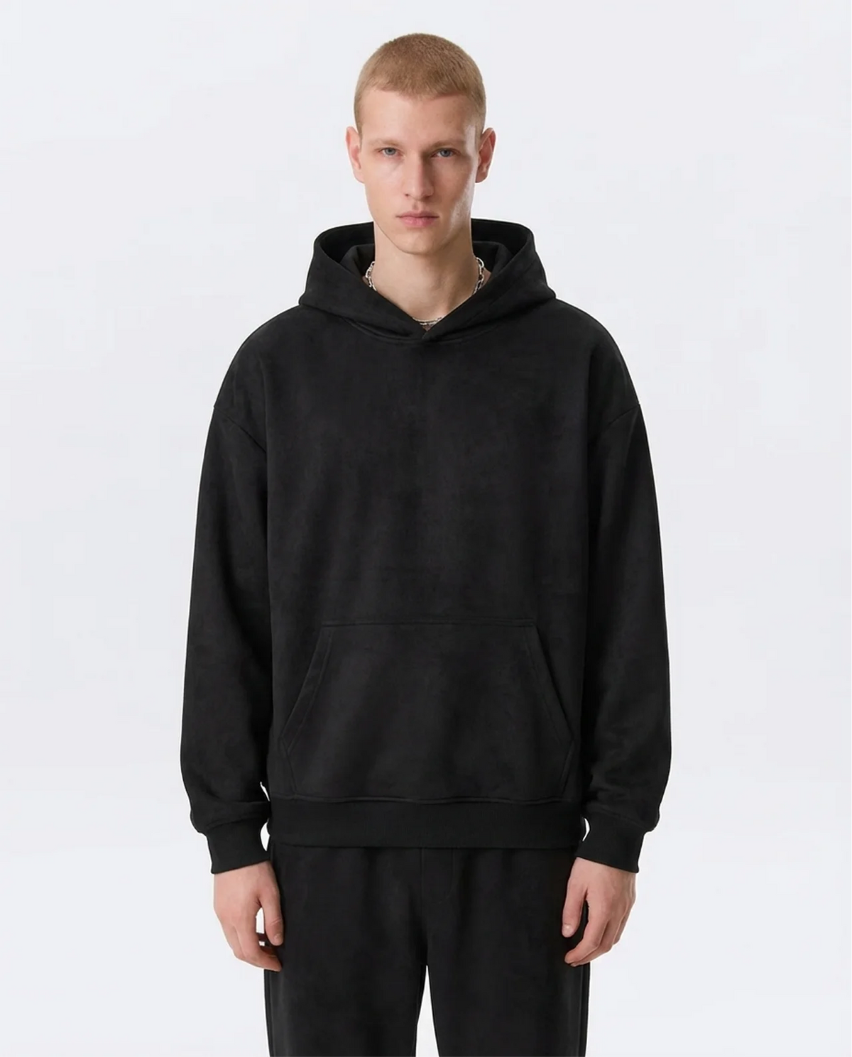 Men's Faux Suede Hoodie Wide-Leg Set - Black