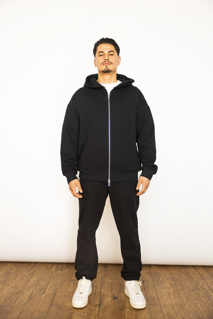 French Terry Double Zip Up - Black