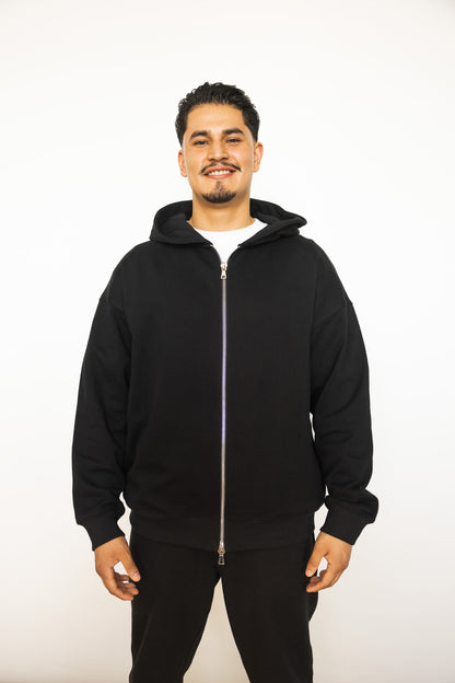 French Terry Double Zip Up - Black