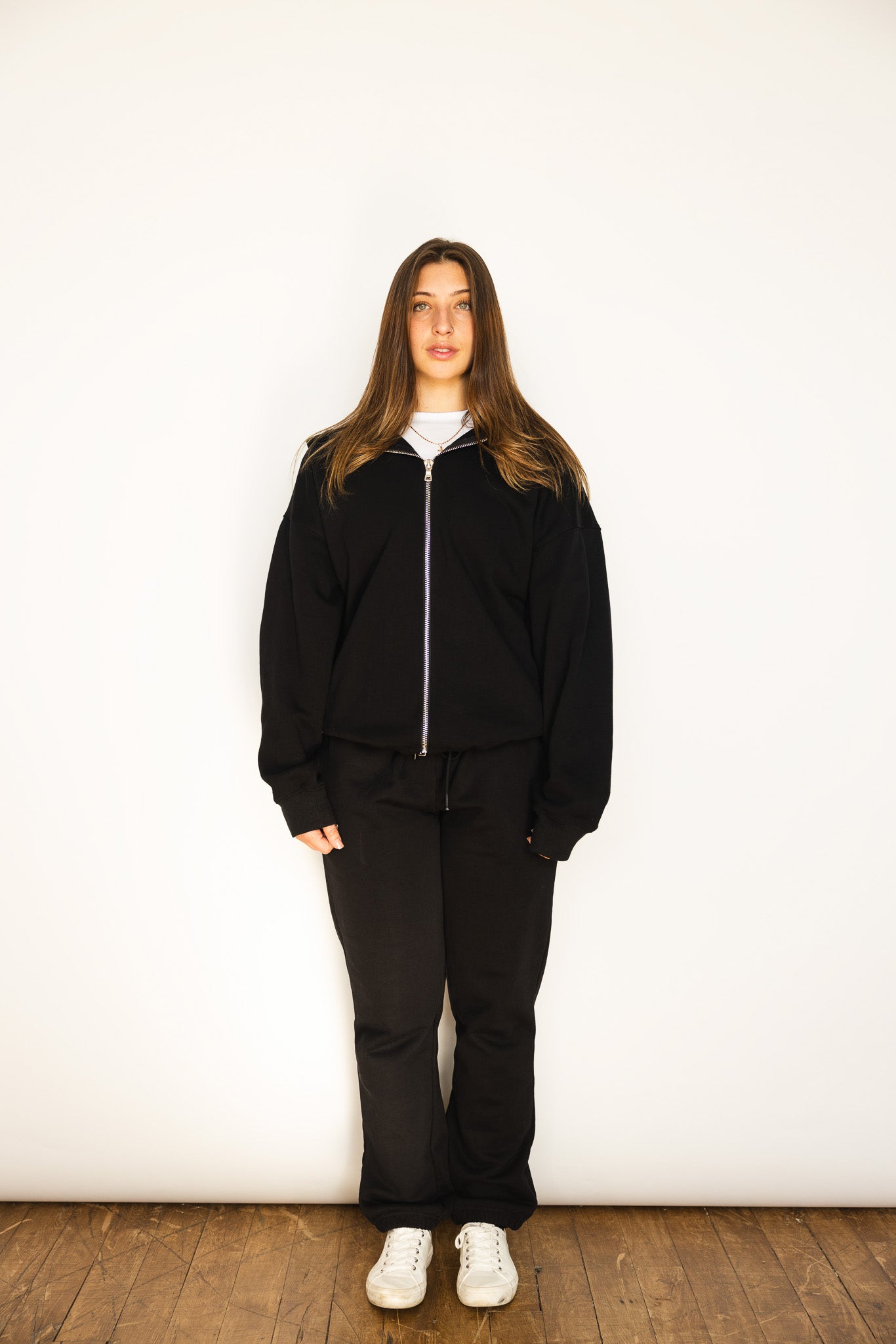 French Terry Double Zip Up - Black