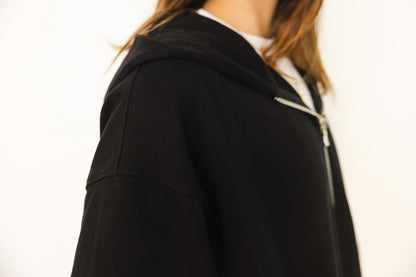 French Terry Double Zip Up - Black