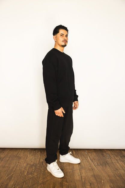 French Terry Crewneck Sweatshirt  - Black