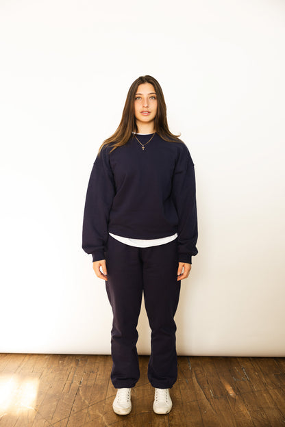 French Terry Crewneck Sweatshirt  - Navy