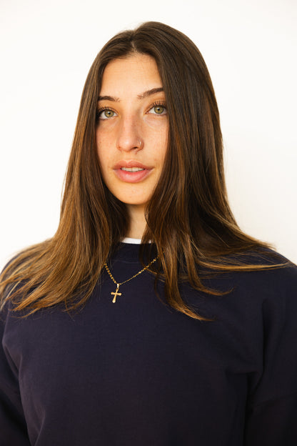 French Terry Crewneck Sweatshirt  - Navy