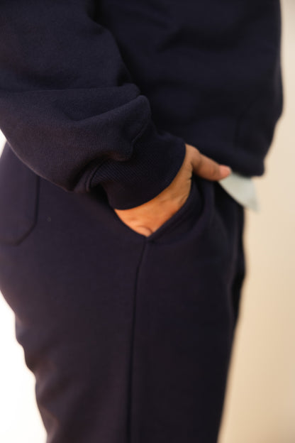 French Terry Crewneck Sweatshirt  - Navy