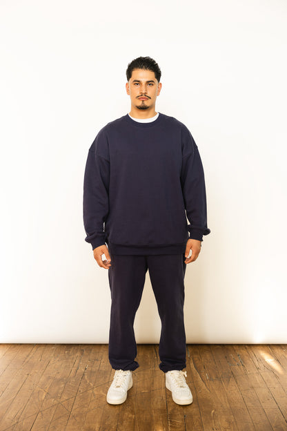 French Terry Crewneck Sweatshirt  - Navy