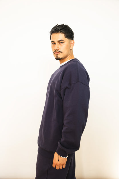 French Terry Crewneck Sweatshirt  - Navy