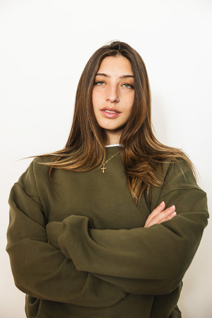 French Terry Crewneck Sweatshirt  - Olive