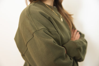 French Terry Crewneck Sweatshirt  - Olive