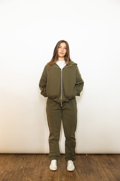 French Terry Double Zip Up - Olive