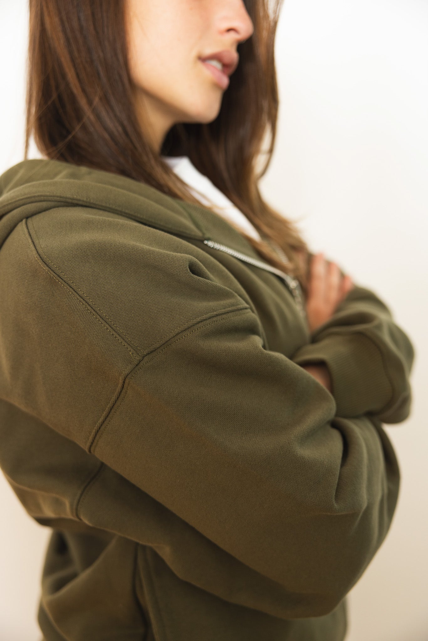 French Terry Double Zip Up - Olive