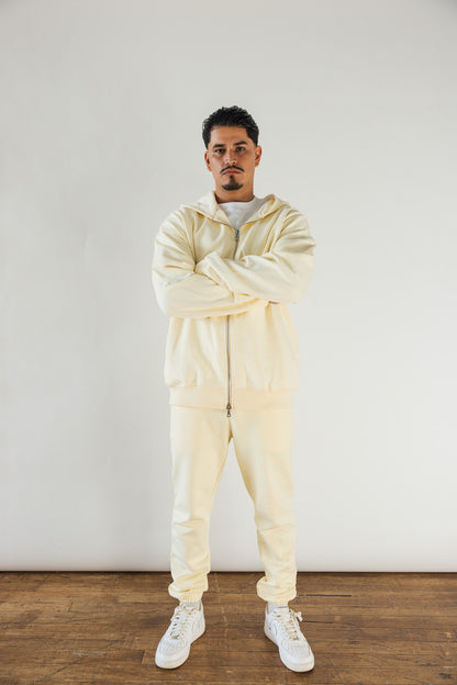 French Terry Double Zip Up - Butter Milk