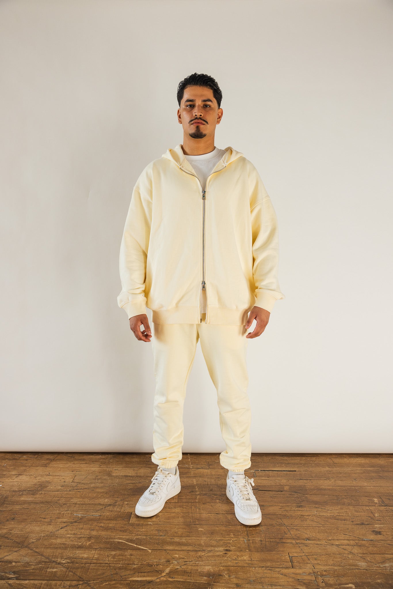 French Terry Double Zip Up - Butter Milk