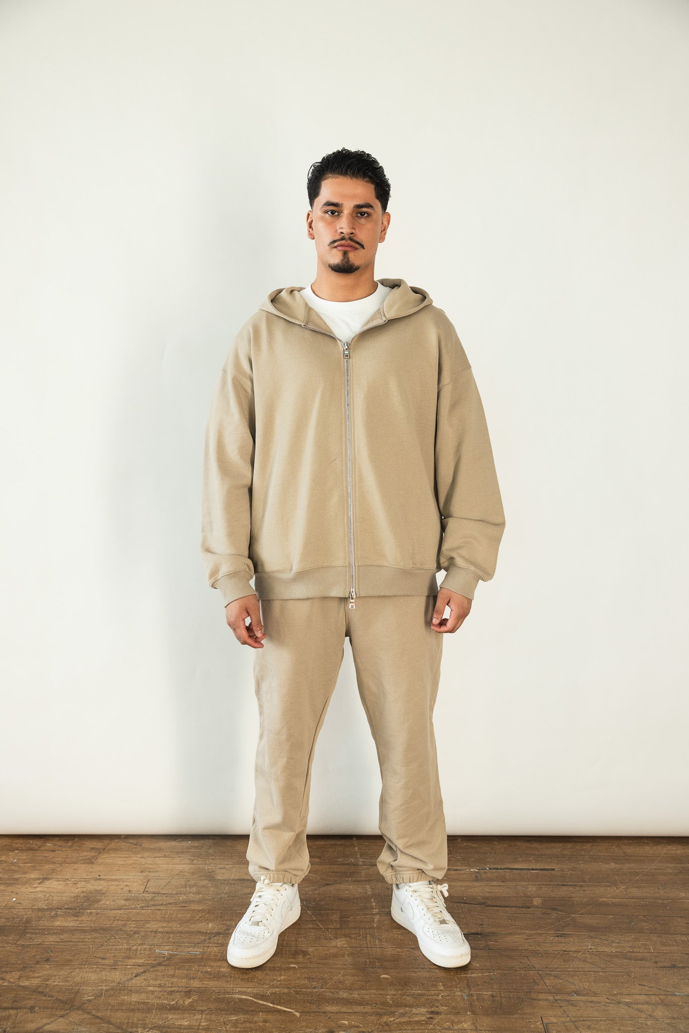 French Terry Double Zip Up - Khaki