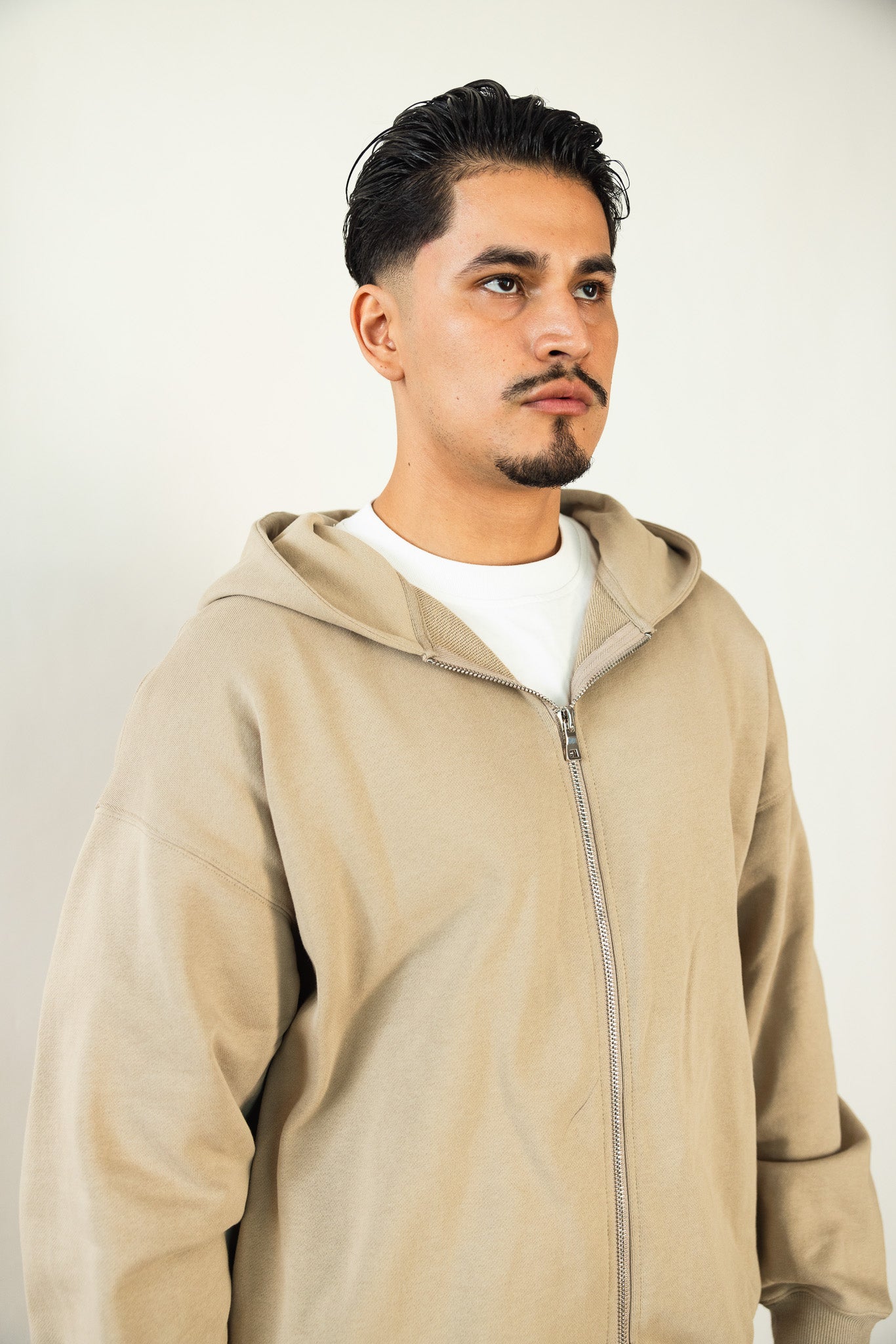 French Terry Double Zip Up - Khaki