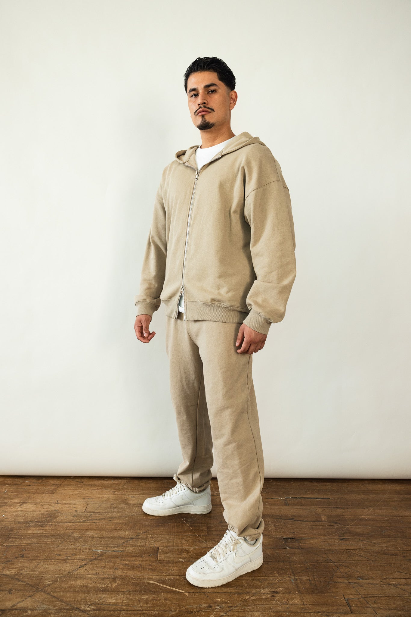 French Terry Double Zip Up - Khaki