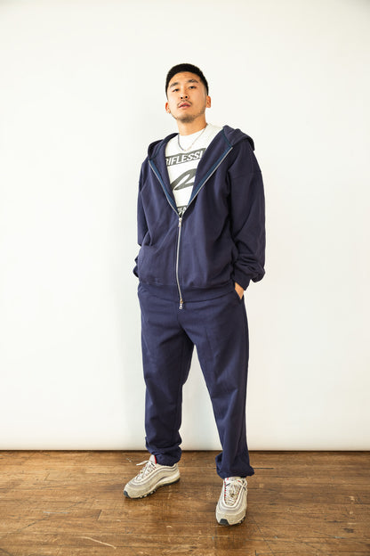 French Terry Double Zip Up - Navy