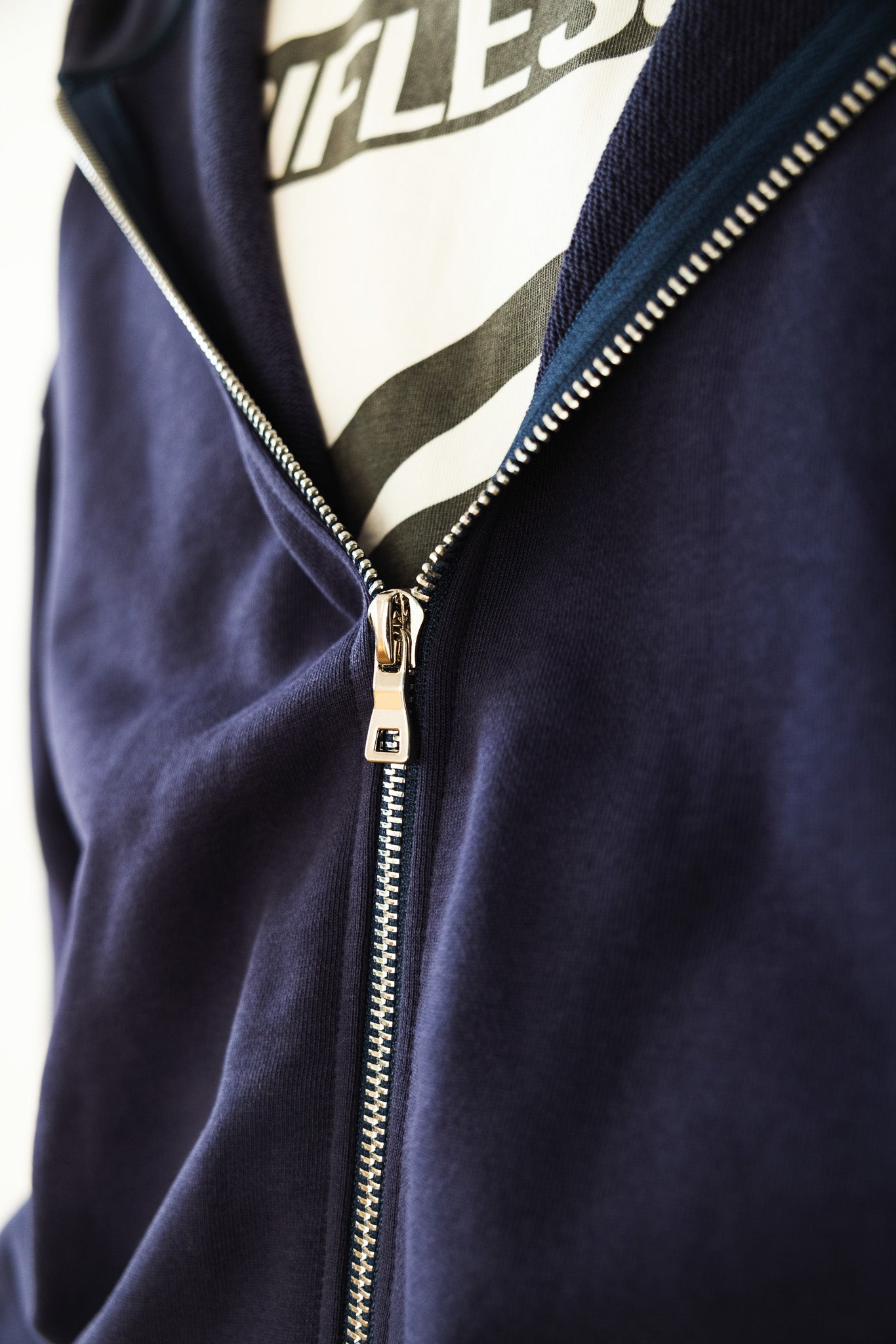 French Terry Double Zip Up - Navy