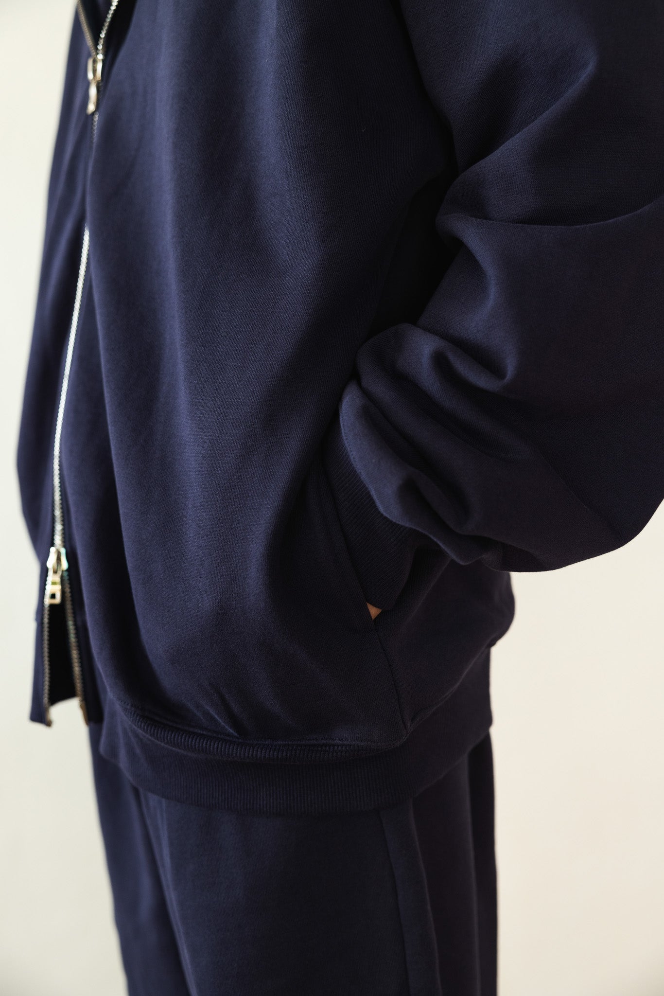 French Terry Double Zip Up - Navy