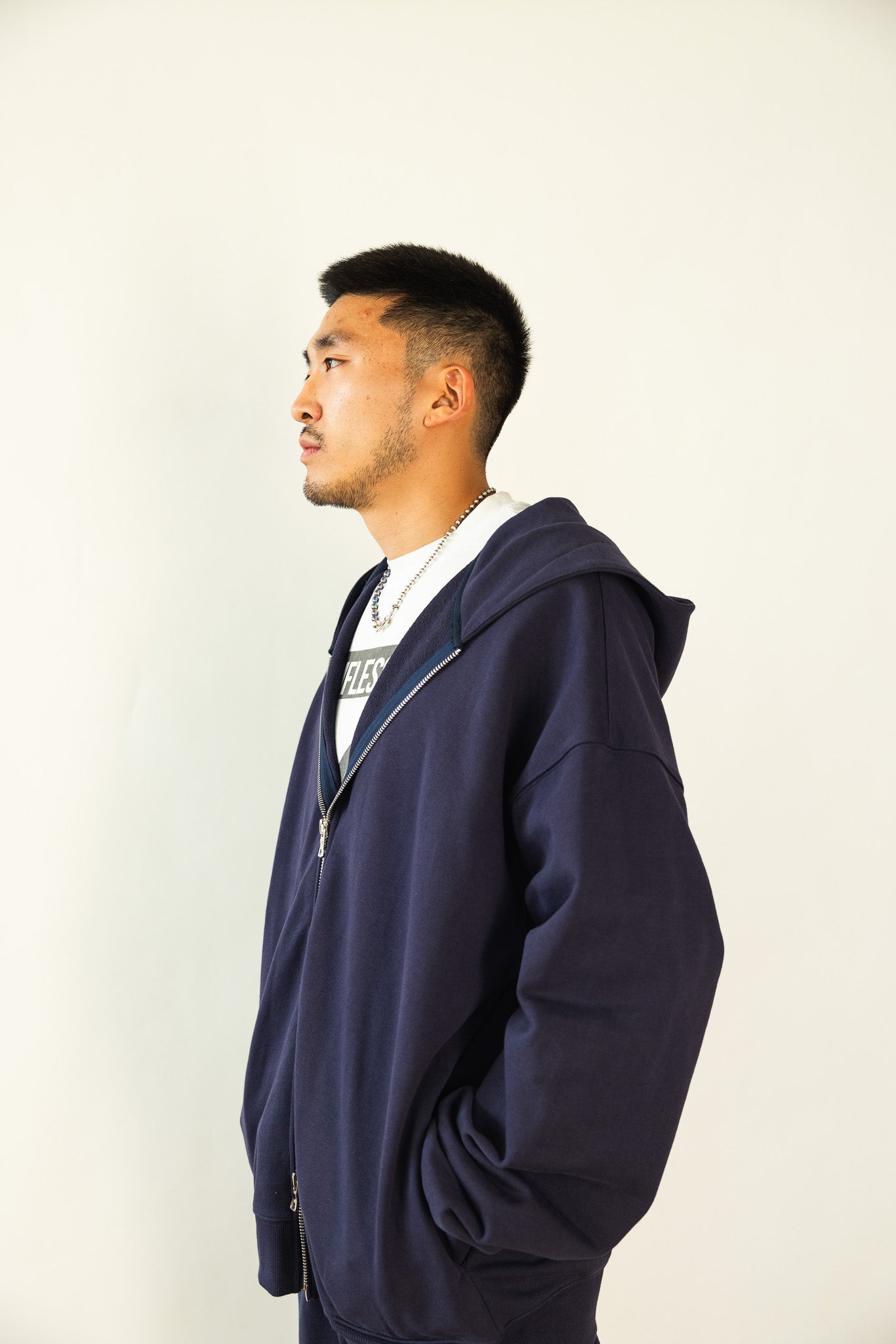 French Terry Double Zip Up - Navy