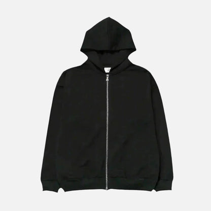 French Terry Double Zip Up - Black