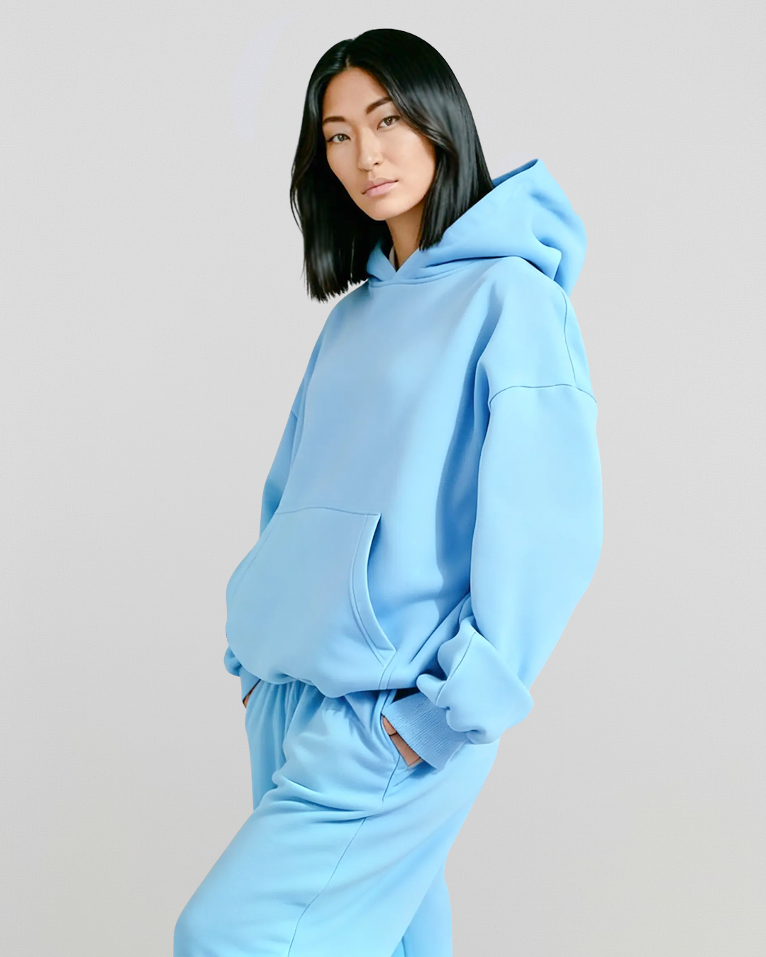 Cotton Fleece Hoodie - Smokey Blue