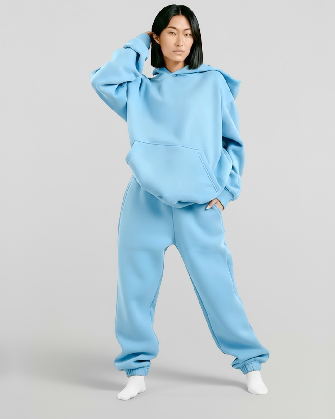 Cotton Fleece Hoodie - Smokey Blue