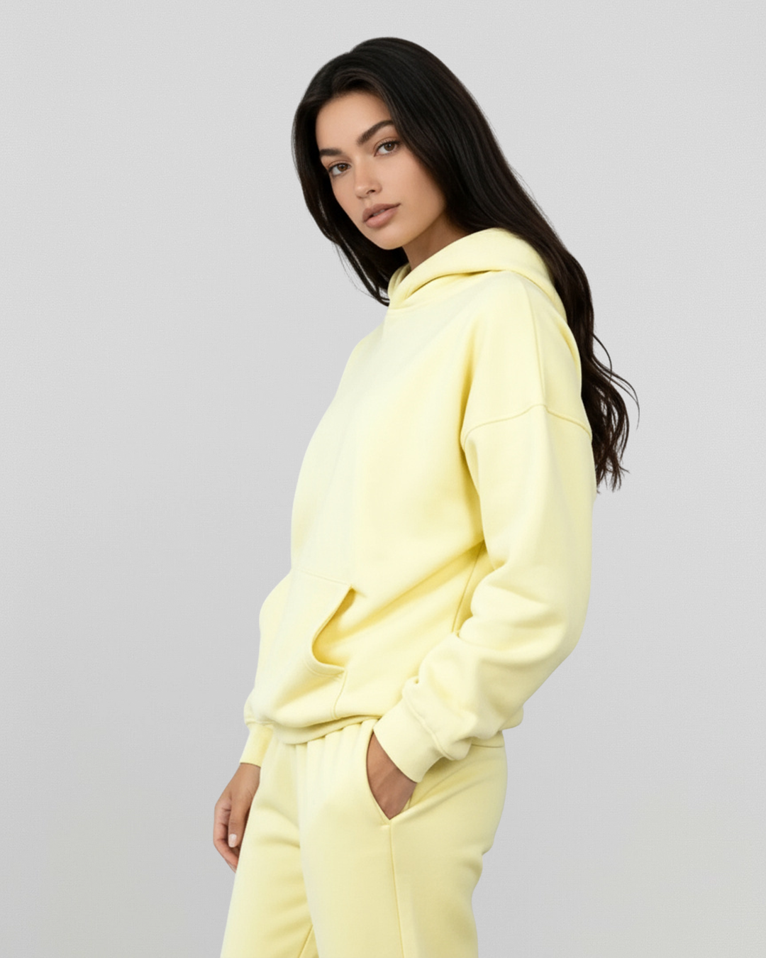 Cotton Fleece Hoodie - Yellow - Cream