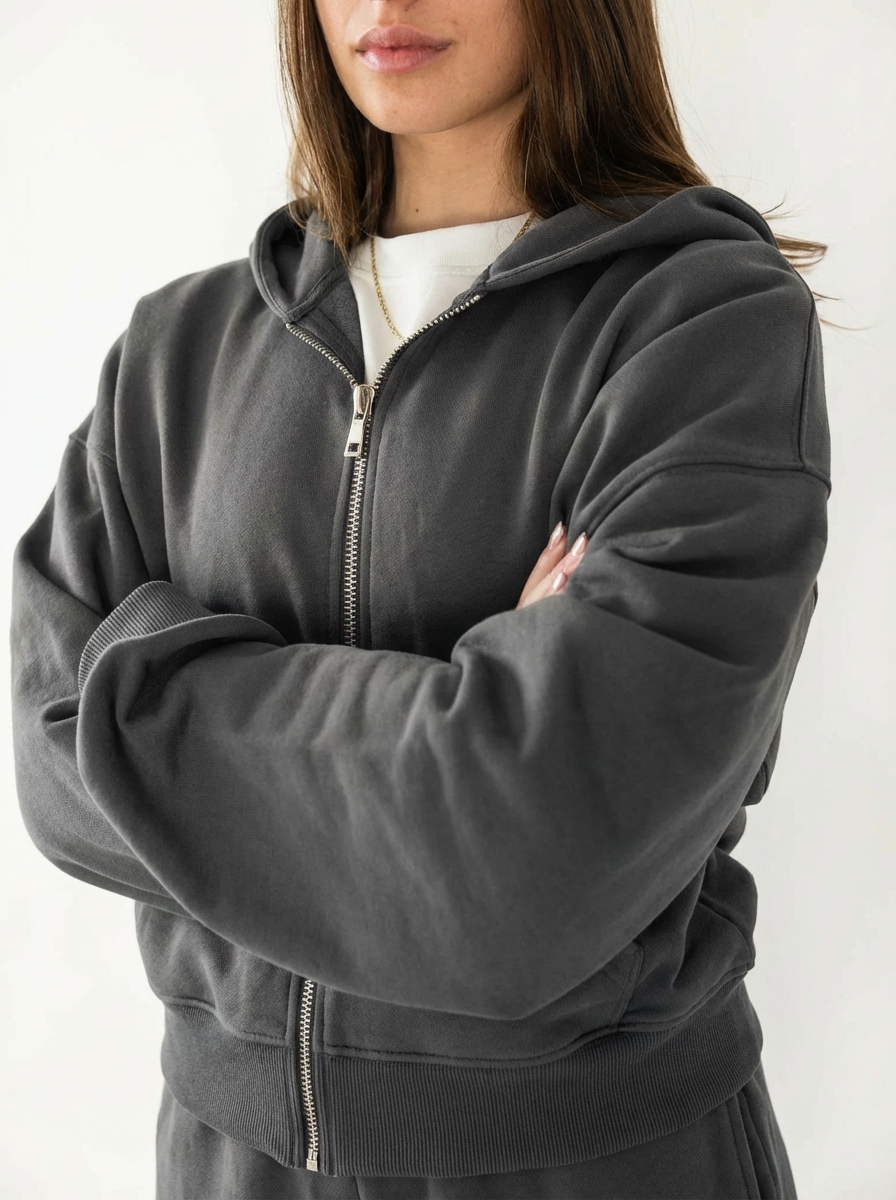 French Terry Double Zip Up - Dark Grey – Riflessi